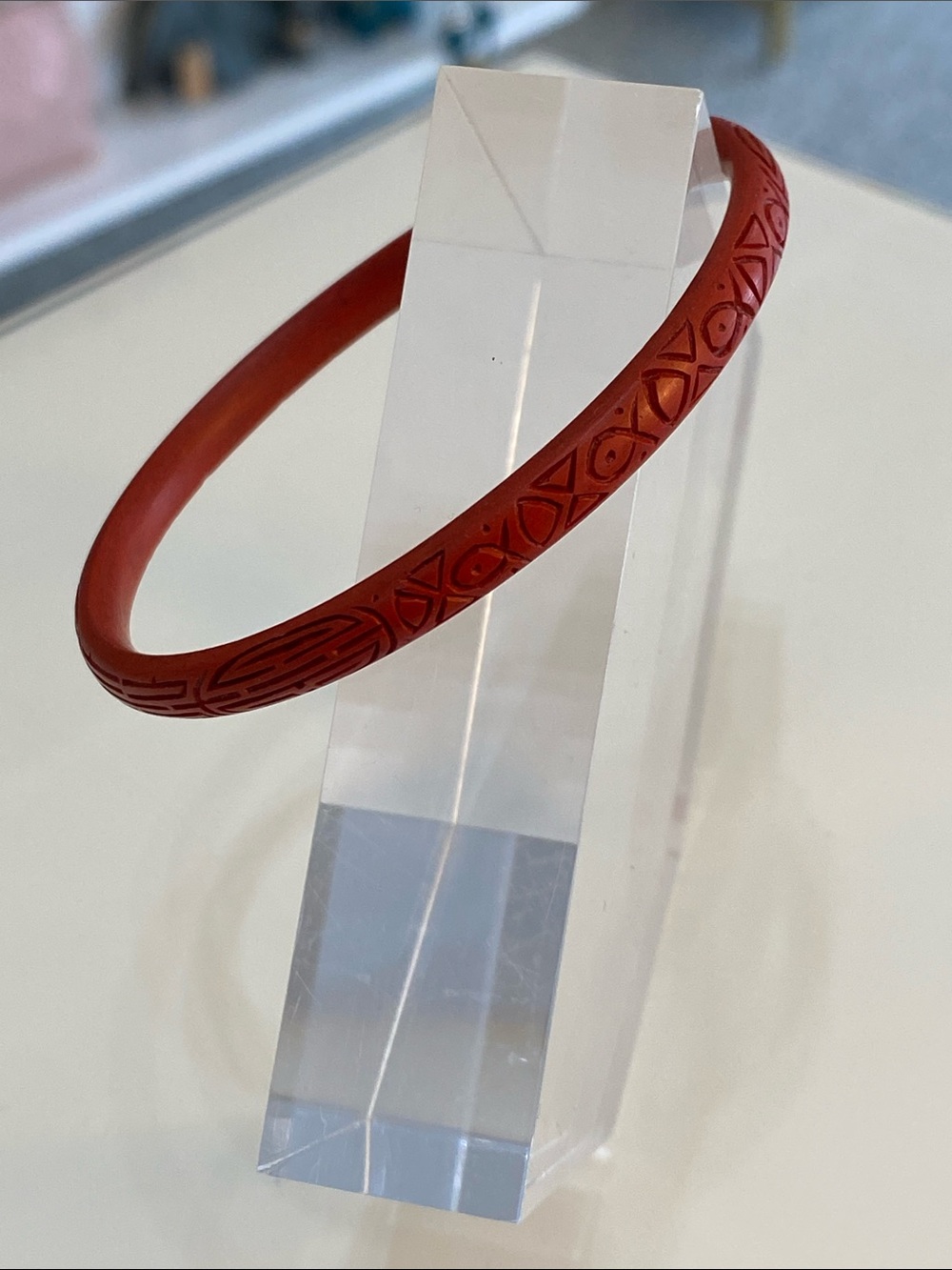 Red Carved Bangle Bracelet - Women Jewelry